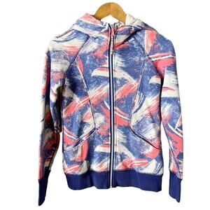 IVIVVA Trippy Solar Pigment Blue Pink Zip Up Hoodie Long Sleeve Thumbhole 12 EUC